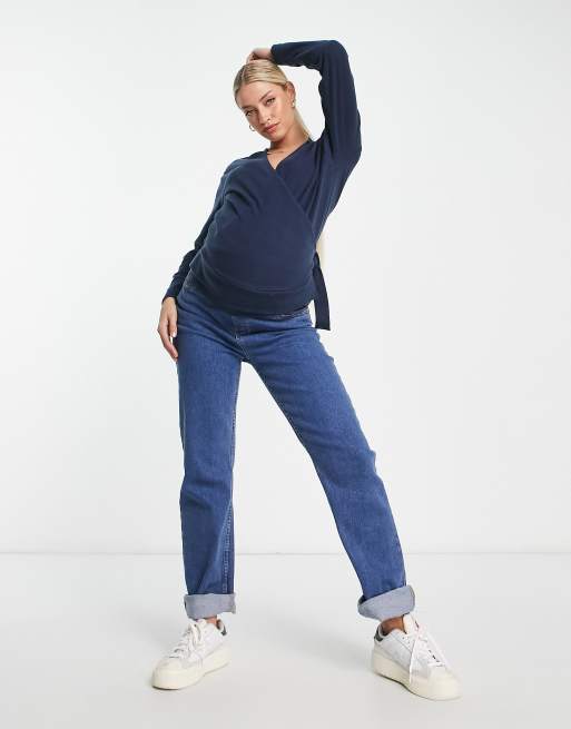 ASOS DESIGN Maternity super soft wrap top in navy, 4 of 4