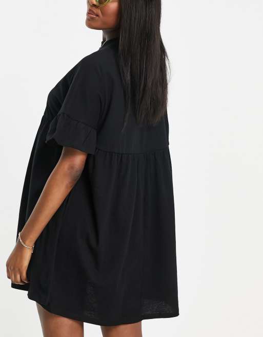 ASOS DESIGN Maternity - Superoversized aangerimpelde jurk met ruches aan de mouwen in zwart, 2 van 4