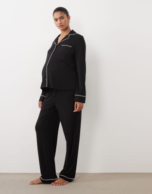 Asos Maternity Asos Design Maternity Supersoft Long Sleeve Pyjama Set In Black