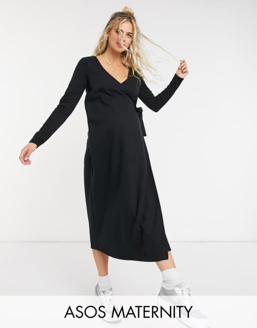 ASOS DESIGN Maternity supersoft midi wrap dress in black