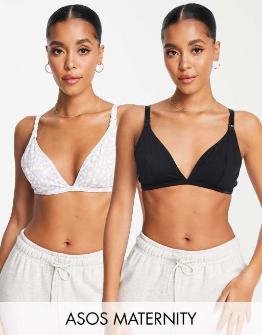 ASOS DESIGN Maternity – Superweicher Triangel-BH aus Baumwolle mit Klecksmuster im 2er-Pack