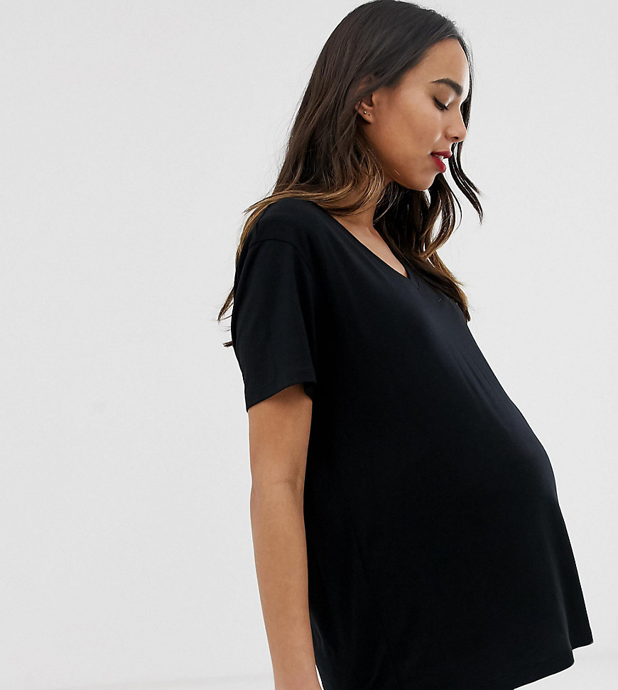 ASOS DESIGN Maternity – Svart amnings-t-shirt med v-ringning