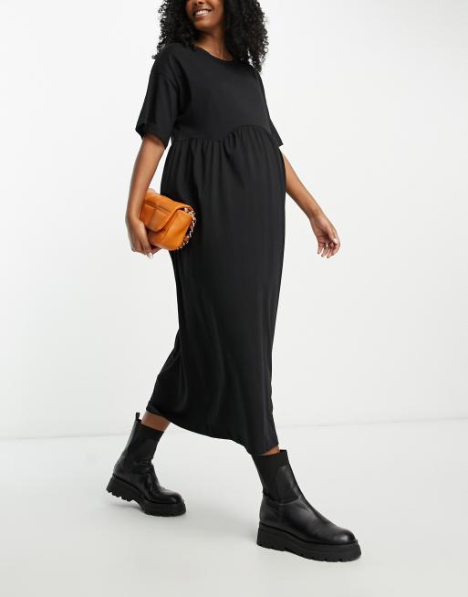 ASOS DESIGN Maternity – Svart midiklänning med korta ärmar, dekorativ söm och smockad design, 3 av 4