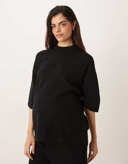 ASOS DESIGN Maternity – Svart, stickad t-shirt i oversize med kompakt struktur, del av set, 2 av 4