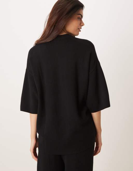 ASOS DESIGN Maternity – Svart, stickad t-shirt i oversize med kompakt struktur, del av set, 4 av 4
