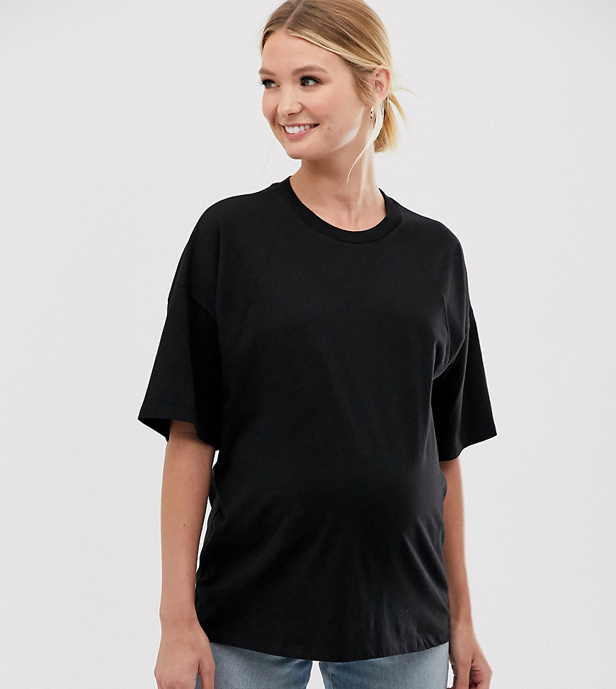 ASOS DESIGN Maternity – Svart t-shirt i super oversize-modell med dekorativ söm