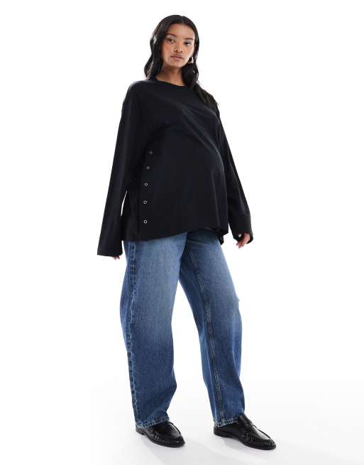 ASOS DESIGN Maternity – Svart t-shirt med långa ärmar och amningsfunktion, 4 av 4