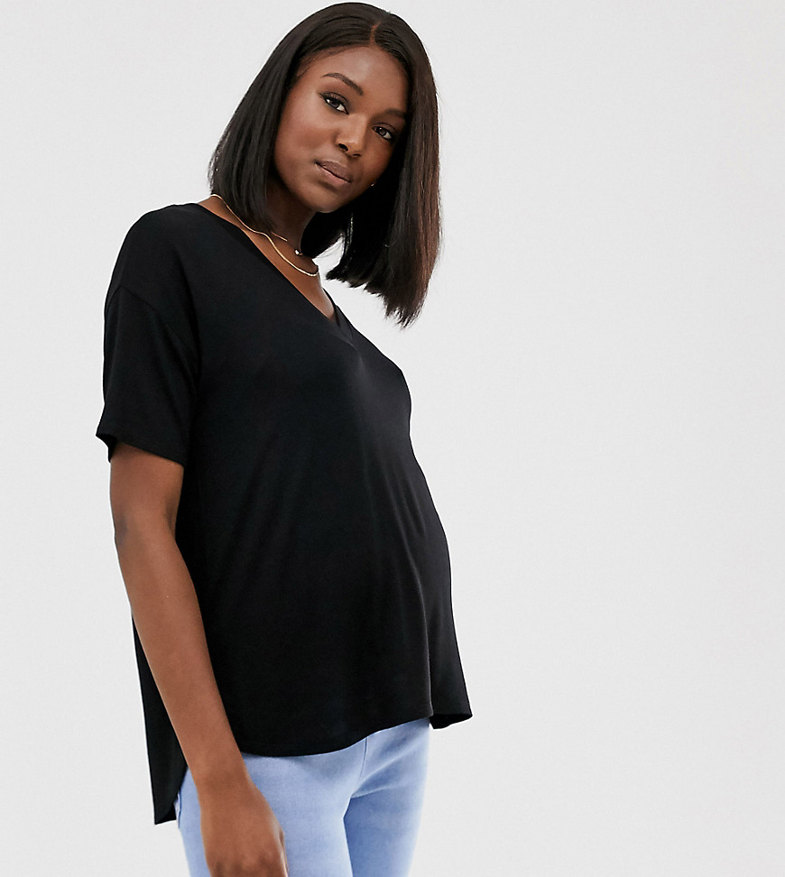 ASOS DESIGN Maternity – Svart v-ringad topp i oversize-modell och texturerad jersey