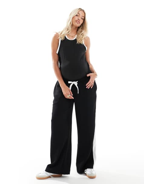 ASOS DESIGN Maternity – Svarta byxor med elastisk midja och kontrasterande panel - view 1