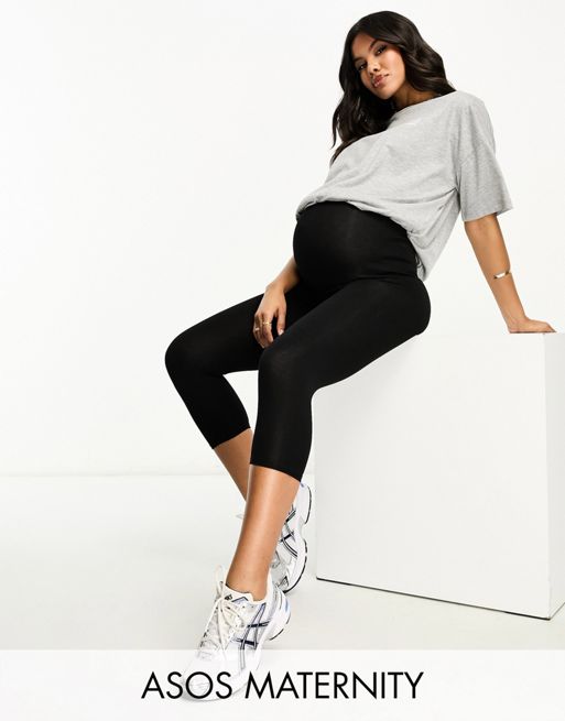 FhyzicsShops DESIGN Maternity – Svarta capri-leggings med band över magen 