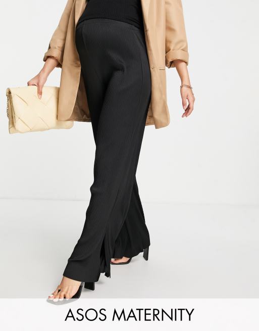 ASOS DESIGN Maternity – Svarta linnebyxor med vida ben