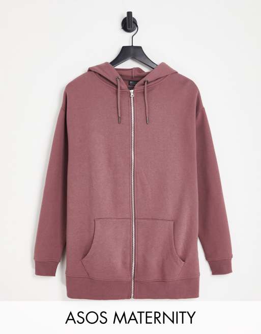 ASOS DESIGN Maternity - Sweat à capuche zippé oversize - Vison