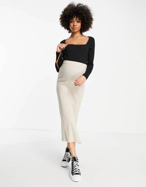 ASOS DESIGN Maternity sweater in rib with square neck in black, 4 of 4