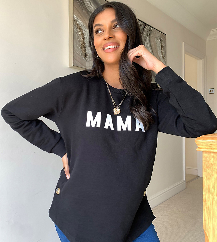 ASOS DESIGN Maternity - Sweater met 'Mama'-print en knoop aan de zijkant voor borstvoeding in zwart