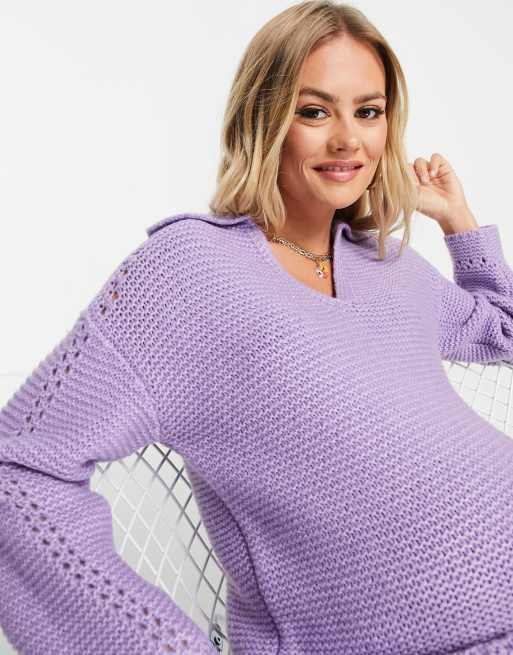 ASOS DESIGN Maternity sweater with open neck and collar detail in lilac