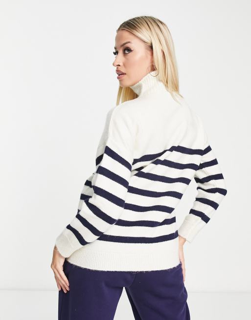 ASOS DESIGN Maternity sweater with zip neck in navy white stripe