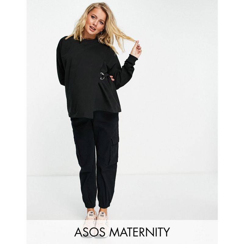 DESIGN Maternity – Sweatshirt mit Wickeldetail und Stillfunktion in Schwarz