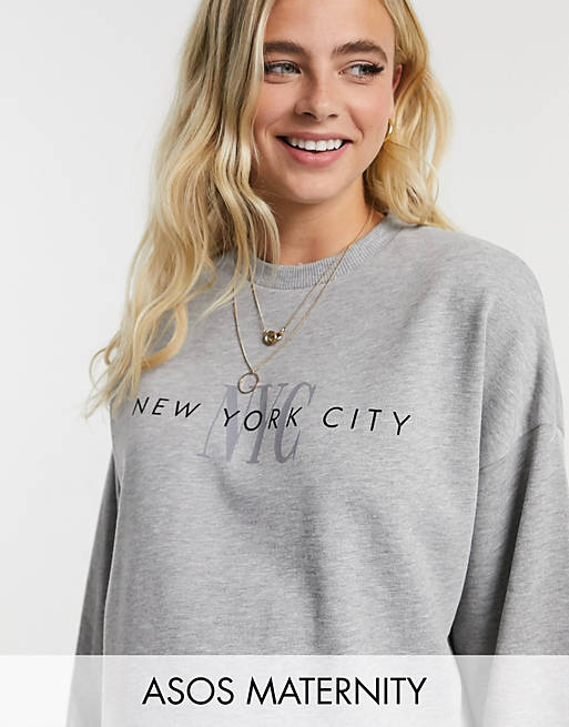 Hoodies & Sweatshirts Maternity sweatshirt with NYC print in grey marl 