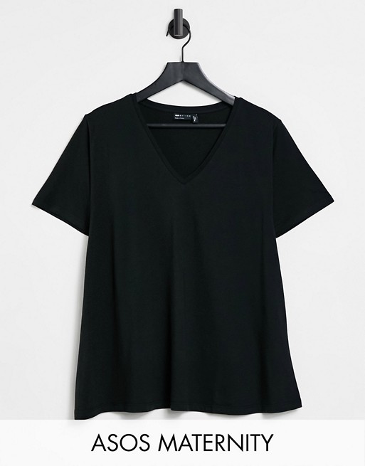 ASOS DESIGN Maternity swing t-shirt with v neck in black