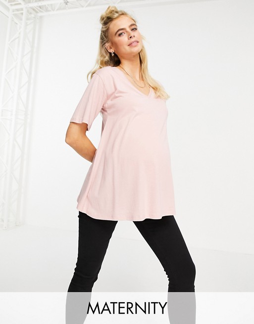 ASOS DESIGN Maternity swing t-shirt with v-neck in blush