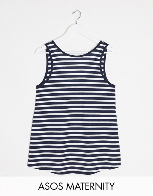 ASOS DESIGN Maternity swing vest in navy and white stripe