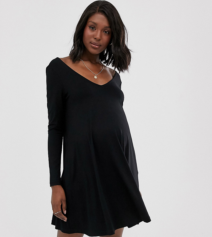 ASOS DESIGN Maternity - Swingjurk met lange mouwen en zakken-Zwart