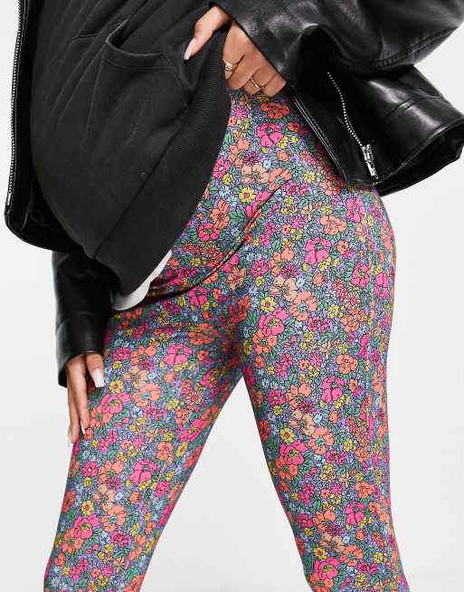 ASOS DESIGN Maternity – Syrénlila, blommiga leggings med band över magen, 3 av 4