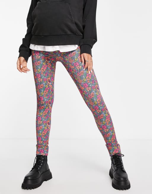 ASOS DESIGN Maternity – Syrénlila, blommiga leggings med band över magen, 4 av 4