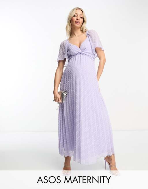 ASOS DESIGN Maternity – Syrénlila, dobbyvävd midiklänning med snurrad knut framtill och utställda ärmar
