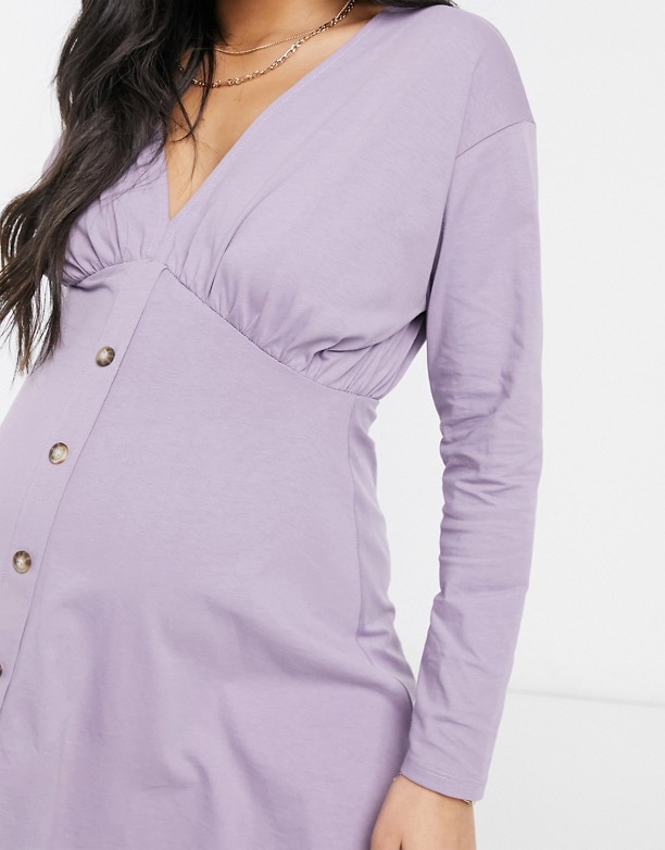 ASOS DESIGN Maternity – Szarofioletowa sukienka koktajlowa z długim rękawem i rogowymi guzikami Purple ash Dostawca 