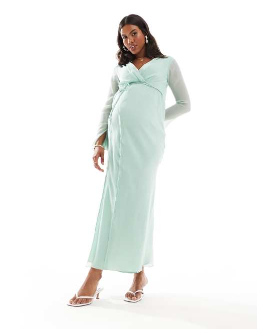 ASOS DESIGN Maternity – Szałwiowa sukienka midi z kopertowym przodem i ozdobnymi szwami