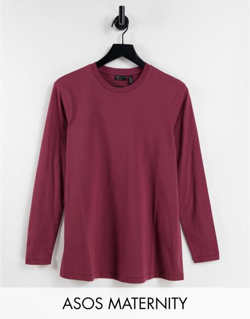 ASOS DESIGN Maternity - T-shirt à manches longues en coton mélangé - Bordeaux - BOURGOGNE
