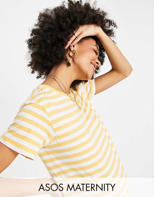 ASOS DESIGN Maternity - T-shirt a righe gialle e bianche