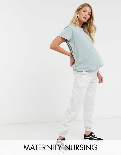 ASOS DESIGN Maternity T shirt d allaitement avec boutons pression sur le c t Bleu