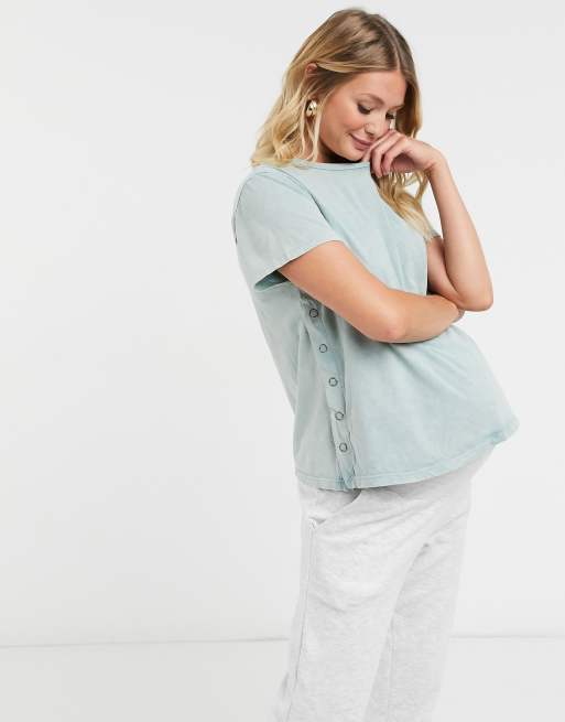 ASOS DESIGN Maternity T shirt d allaitement avec boutons pression sur le c t Bleu