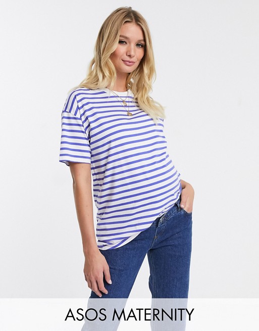 ASOS DESIGN Maternity t-Shirt in boyfriend fit in bright stripe in cobalt