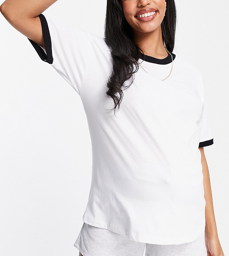 ASOS DESIGN Maternity – T-Shirt in Weiß mit Zierstreifen