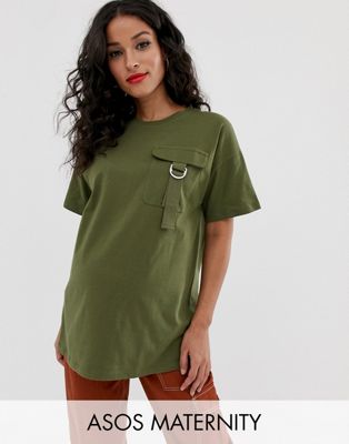 ASOS DESIGN Maternity – T-shirt med funktionsfickor-Grön
