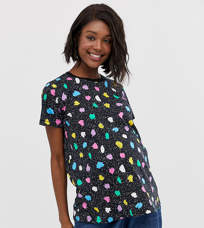 ASOS DESIGN Maternity – T-shirt med rak passform och färgglada prickar-Svart