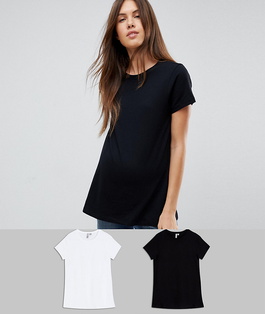 ASOS DESIGN Maternity – T-shirt med rund halsringning i 2-pack spara-Flerfärgad