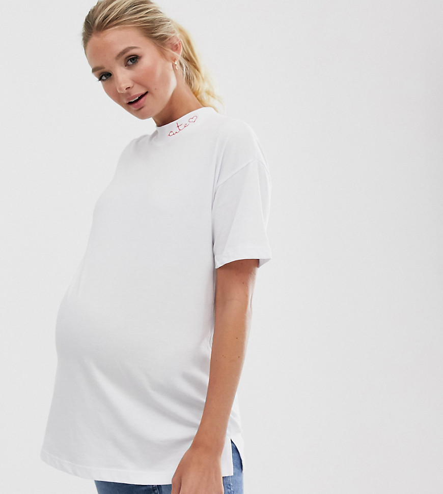 ASOS DESIGN Maternity – T-shirt med sött broderi-Vit