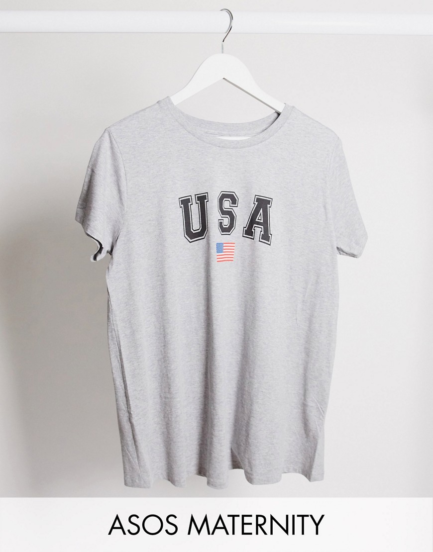 ASOS DESIGN Maternity – T-shirt med USA-mönster-Grå
