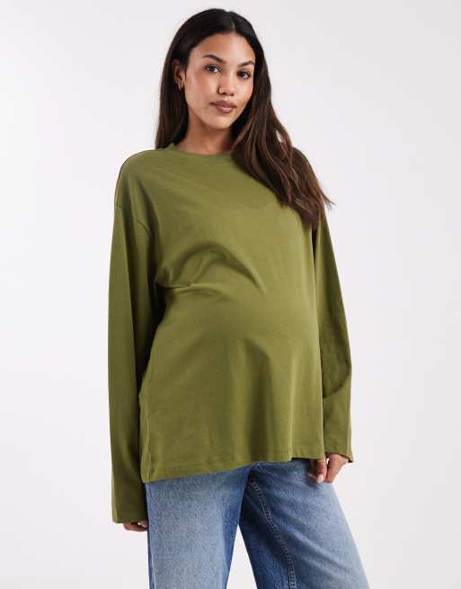 ASOS DESIGN Maternity - T-shirt met lange mouwen in kaki, 2 van 4