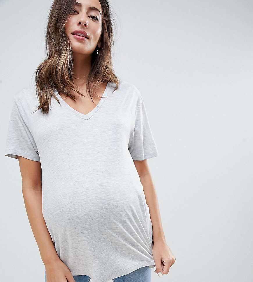 ASOS DESIGN Maternity - T-shirt met V-hals voor borstvoeding in gemêleerd grijs
