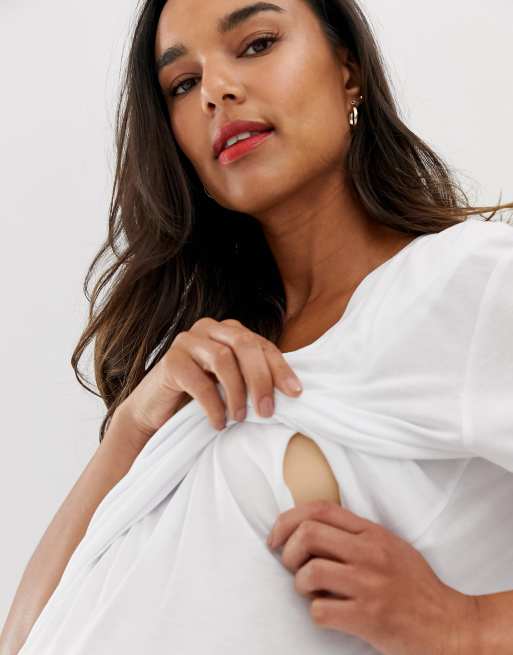 ASOS DESIGN Maternity - T-shirt per allattamento bianca con scollo a V, 3 di 4