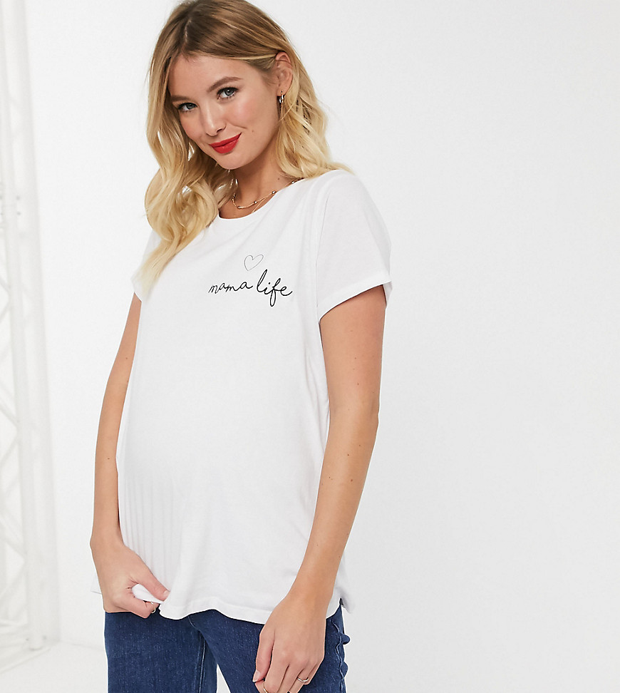 ASOS DESIGN Maternity - T-shirt per allattamento con scritta mama-Bianco