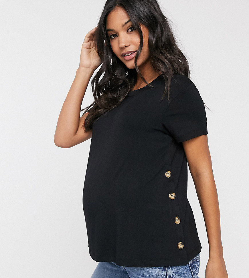 ASOS DESIGN Maternity - T-shirt per allattamento nera con bottoni laterali-Nero
