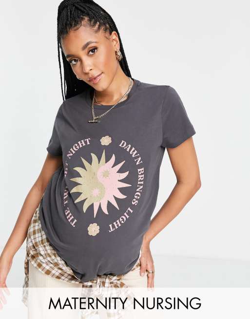 ASOS DESIGN Maternity - T-shirt per l'allattamento con motivo di solstizio