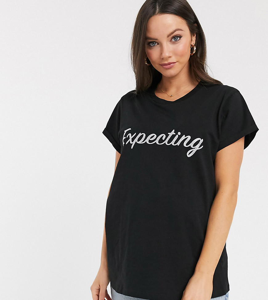 ASOS DESIGN Maternity t-shirt with expecting in glitter print-White