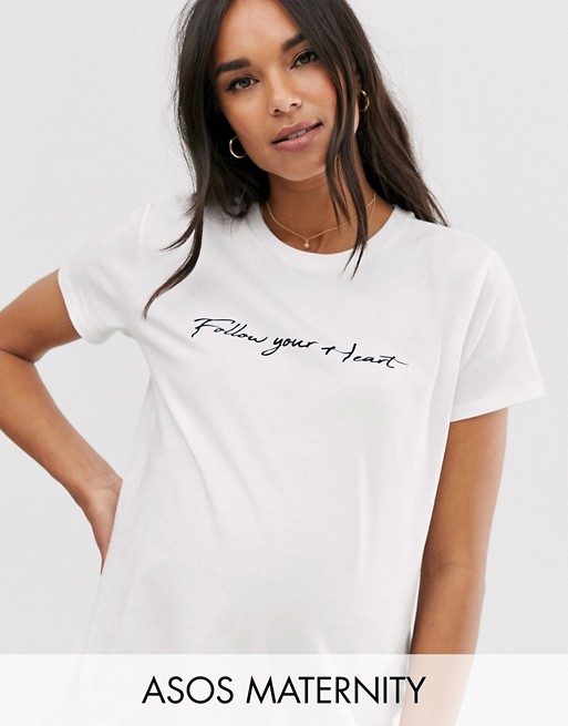 ASOS DESIGN Maternity t-shirt with follow your heart motif